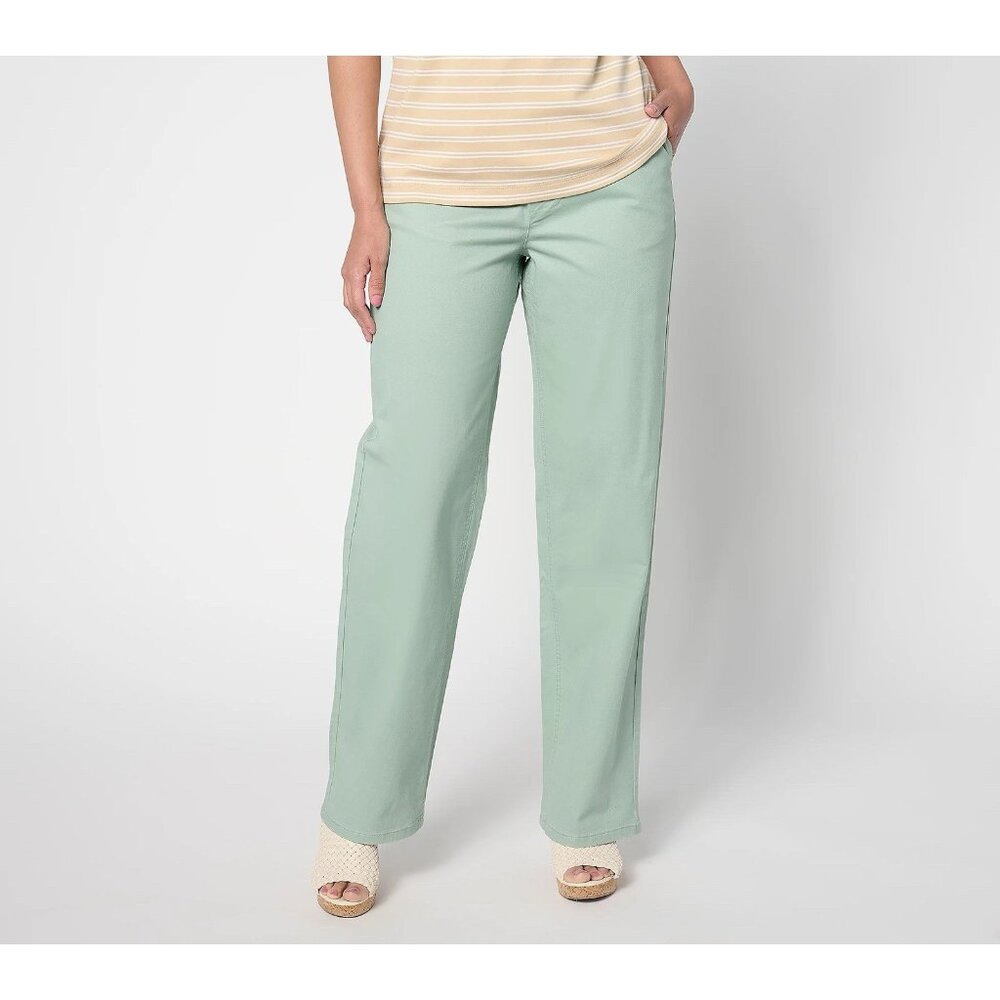 Denim & Co EasyWear Twill Full Length Wide Leg Pants Size 1XP Alpine A633305